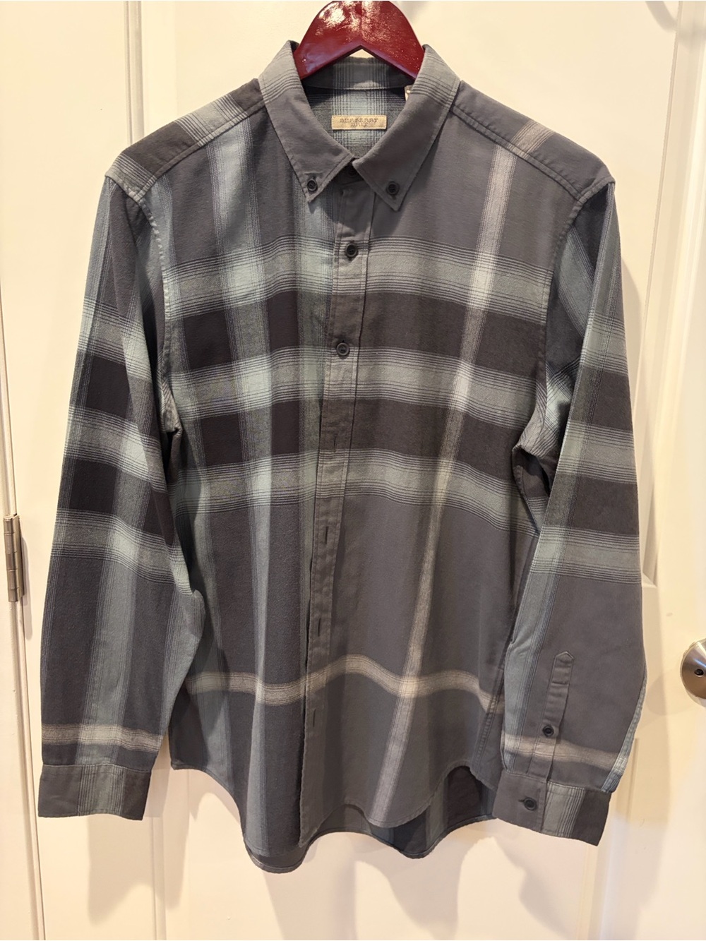 Burberry Men’s Dark Gray Shirt with Signature Plaid Trim
